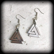 Load image into Gallery viewer, Valknut earrings, Norse earrings, Viking earrings, Triple triangle earrings, Asatru jewelry, Neopagan earrings, Earrings for pierced ears