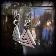 Load image into Gallery viewer, Valknut earrings, Norse earrings, Viking earrings, Triple triangle earrings, Asatru jewelry, Neopagan earrings, Earrings for pierced ears