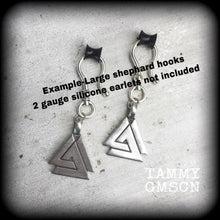 Load image into Gallery viewer, Valknut earrings, Norse earrings, Viking earrings, Triple triangle earrings, Asatru jewelry, Neopagan earrings, Earrings for pierced ears