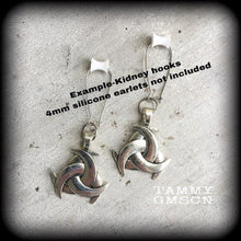 Load image into Gallery viewer, Triple horn earrings Odins horn earrings Norse earrings Asatru earrings Earrings for pierced ears Plug earrings Tunnel earrings Thor Runes