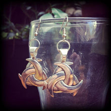 Load image into Gallery viewer, Triple horn earrings Odins horn earrings Norse earrings Asatru earrings Earrings for pierced ears Plug earrings Tunnel earrings Thor Runes
