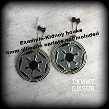 Load image into Gallery viewer, Star Wars earrings Science Fiction earrings Imperial Empire earrings Nerd earrings Gamer earrings For pierced ears Gauges Tunnel earrings