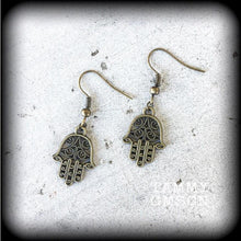 Load image into Gallery viewer, Hamsa earrings, Hand of Fatima earrings,  Evil eye earrings, Hand of Miriam, Hamsa hand, For pierced ears, Plug earrings, Tunnel earrings