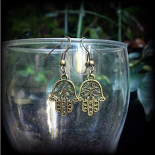 Load image into Gallery viewer, Hamsa earrings, Hand of Fatima earrings,  Evil eye earrings, Hand of Miriam, Hamsa hand, For pierced ears, Plug earrings, Tunnel earrings