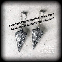 Load image into Gallery viewer, 4mm ear weights, 6 gauge Star Wars ear hangers, Tunnel dangles, Hanging gauges, Gauged earrings, Plug dangles, Plug earrings, 0g 00g 6g 4g