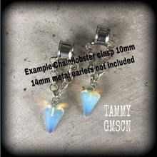 Load image into Gallery viewer, 00 gauge opalite ear weights, Moonstone ear hangers, Gemstone weights, Tunnel dangles, Plug dangles, Hanging gauges, Gauged earrings, Gauges