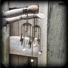 Load image into Gallery viewer, Umbrella earrings, Lightning Bolt earrings, Rainy Day earrings, Rain drop jewelry, Tunnel earrings, Plug dangles, Plug earrings, Kitsch