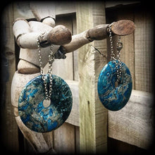 Load image into Gallery viewer, 4mm weights, 6 gauge ear weights, Sea sediment jasper, Stone ear hangers, Tunnel dangles, Hanging gauges, Plug dangles, Gauged earrings 00g