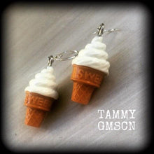 Load image into Gallery viewer, Ice Cream earrings, Kawaii earrings, Dessert, Icecream Cone, Kitsch jewelry, Plug earrings, Tunnel dangles, Ear hangers, Cosplay, Novelty 2g