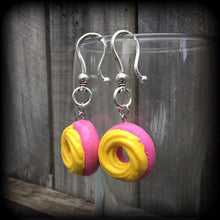 Load image into Gallery viewer, Free shipping Junk food earrings Donut earrings Kitsch earrings Candy earrings Cake earrings Plug earrings Tunnel earrings Tunnel dangles