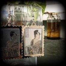 Load image into Gallery viewer, Geisha earrings, Japanese earrings, Kawaii earrings, Oshiroi earrings, Maiko, Geigi, Tunnel dangles, Plug earrings, For pierced ears