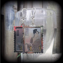 Load image into Gallery viewer, Geisha earrings, Japanese earrings, Kawaii earrings, Oshiroi earrings, Maiko, Geigi, Tunnel dangles, Plug earrings, For pierced ears