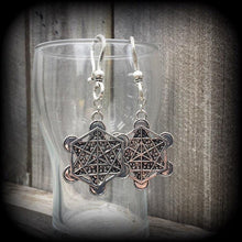 Load image into Gallery viewer, Metatrons cube earrings, Sacred Geometry, Geometric earrings, Hexagon earrings, Chakra jewelry, Platonic solids, Large earrings, Heavy 0g