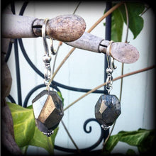 Load image into Gallery viewer, 2 gauge hematite earrings Ear weights Gemstone earrings 0 gauge ear hangers 6mm tunnel dangles 8mm plug earrings 10mm ear weights Gauges