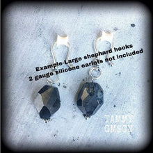 Load image into Gallery viewer, 2 gauge hematite earrings Ear weights Gemstone earrings 0 gauge ear hangers 6mm tunnel dangles 8mm plug earrings 10mm ear weights Gauges