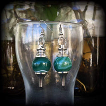 Load image into Gallery viewer, Gemstone earrings Green agate earrings Crystal earrings Chakra earrings Plug earrings Dangle earrings 8 gauge tunnel earrings Tunnel dangles