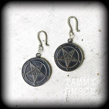 Load image into Gallery viewer, Baphomet earrings, Sigil of Lucifer earrings, Church of Satan, Tunnel earrings, Plug earrings, Gothic jewelry, Occult Esoteric jewelry