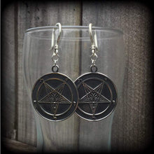 Load image into Gallery viewer, Baphomet earrings, Sigil of Lucifer earrings, Church of Satan, Tunnel earrings, Plug earrings, Gothic jewelry, Occult Esoteric jewelry