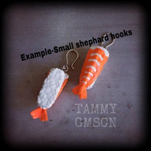 Load image into Gallery viewer, Sushi earrings, Fish earrings, Japanese earrings, Food jewelry, Niguiri Maguro, Sashimi, Yum Cha, Tunnel earrings, Plug earrings, 6g 4g 8g
