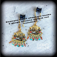 Load image into Gallery viewer, Eye of Horus earrings Eye of Udjat earrings Eye of Wedjat earrings Egyptian earrings Dangly earrings Eye of Ra Tunnel earrings Plug dangles