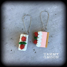 Load image into Gallery viewer, Cake earrings Strawberry Short Cake Kitsch earrings Junk food Dangle earrings 3mm tunnel earrings 4mm tunnel dangles 5mm plug dangles Gauges