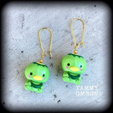 Load image into Gallery viewer, Japanese demon earrings Kappa earrings Turtle earrings Japanese earrings 3mm plug earrings 4mm tunnel earrings 6mm tunnel dangles 8mm gauges