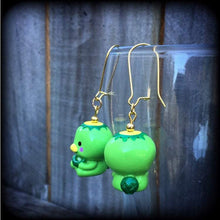 Load image into Gallery viewer, Japanese demon earrings Kappa earrings Turtle earrings Japanese earrings 3mm plug earrings 4mm tunnel earrings 6mm tunnel dangles 8mm gauges