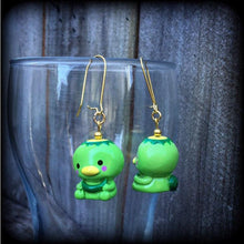 Load image into Gallery viewer, Japanese demon earrings Kappa earrings Turtle earrings Japanese earrings 3mm plug earrings 4mm tunnel earrings 6mm tunnel dangles 8mm gauges