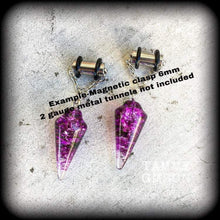 Load image into Gallery viewer, Crystal earrings, Pendulum earrings, Wicca jewelry, Gemstone Plug earrings, Tunnel earrings, Purple Quartz earrings, For pierced ears Gauges