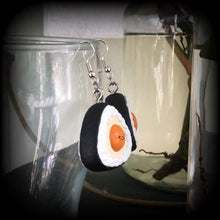 Load image into Gallery viewer, Egg earrings Japanese earrings Kawaii earrings Egg jewelry Sushi earrings Sushi jewelry Tunnel earrings Plug earrings Pierced ears 14g Food