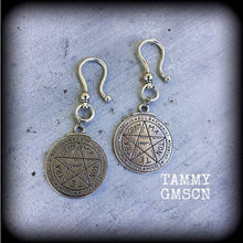 Load image into Gallery viewer, Tetragrammaton amulet earrings, Pentacle earrings, Talisman jewelry, Occult jewelry, Esoteric jewelry, Hebrew jewelry, Quaballah, Kaballah