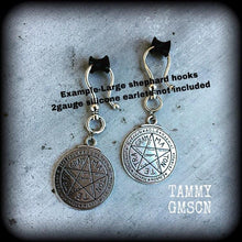 Load image into Gallery viewer, Tetragrammaton amulet earrings, Pentacle earrings, Talisman jewelry, Occult jewelry, Esoteric jewelry, Hebrew jewelry, Quaballah, Kaballah