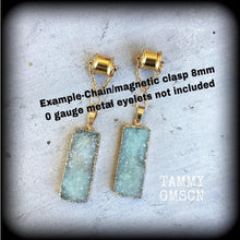Load image into Gallery viewer, Druzy earrings Druzy jewelry Crystal earrings Dangle earrings Rectangle earrings Tunnel earrings Plug earrings Kidney hooks Gauges 2mm 3mm