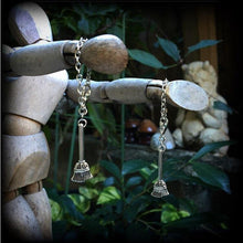 Load image into Gallery viewer, 4mm ear hangers Witchy plug dangles 5mm Besom 6mm 8mm 0 gauge tunnel dangles Witches broom Plug earrings For stretched ears Gauged earrings