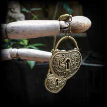 Load image into Gallery viewer, Padlock earrings Heart earrings Antique bronze earrings Tunnel dangles 2 gauge Steampunk jewelry Steampunk earrings 0 gauge plug earrings