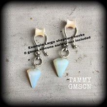 Load image into Gallery viewer, 00 gauge opalite ear weights, Moonstone ear hangers, Gemstone weights, Tunnel dangles, Plug dangles, Hanging gauges, Gauged earrings, Gauges