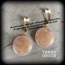 Load image into Gallery viewer, Rose Quartz earrings Flower of Life Crystal Gemstone Sacred Geometry Geometric Tunnel earrings Pierced ears Plug earrings Chakra Boho 14g