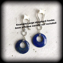 Load image into Gallery viewer, Lapis Lazuli earrings Gemstone earrings Blue earrings Egyptian earrings Dangle arrings 6mm plug dangles 8mm tunnel dangles Gauged earrings
