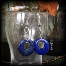 Load image into Gallery viewer, Lapis Lazuli earrings Gemstone earrings Blue earrings Egyptian earrings Dangle arrings 6mm plug dangles 8mm tunnel dangles Gauged earrings