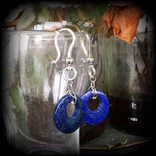 Load image into Gallery viewer, Lapis Lazuli earrings Gemstone earrings Blue earrings Egyptian earrings Dangle arrings 6mm plug dangles 8mm tunnel dangles Gauged earrings