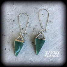 Load image into Gallery viewer, Aventurine earrings Gemstone earrings Quartz earrings Crystal earrings Pyramid earrings Boho earrings Dangle earirngs Kidney hooks Gauges 2g