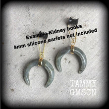 Load image into Gallery viewer, Labradorite ear hangers Gemstone ear weights Tunnel dangles Crystal Quartz Crescent moon Plug dangles Hanging gauges Gauged earrings 0g 2g