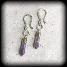 Load image into Gallery viewer, 2 gauge 6mm Amethyst ear weights Light weight ear hangers Gemstone tapers 7mm tunnel dangles 8mm plug dangles Gauged dangles Gauged earrings