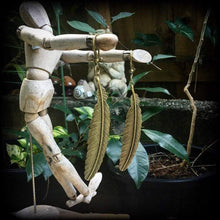 Load image into Gallery viewer, 0 gauge 6mm 8mm  2 gauge Feather ear hangers Bronze weights Tunnel dangles Plug dangles Wing Bird Boho Plug hangers Hanging gauges Gauges