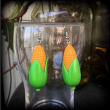 Load image into Gallery viewer, Corn earrings, Corn Cob, Vegan earrings, Vegetable, Food earrings, Thanksgiving, Christmas, Tunnel earrings, Novelty earrings, Plug gauges
