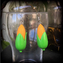 Load image into Gallery viewer, Corn earrings, Corn Cob, Vegan earrings, Vegetable, Food earrings, Thanksgiving, Christmas, Tunnel earrings, Novelty earrings, Plug gauges