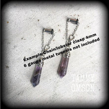 Load image into Gallery viewer, 2 gauge 6mm Amethyst ear weights Light weight ear hangers Gemstone tapers 7mm tunnel dangles 8mm plug dangles Gauged dangles Gauged earrings