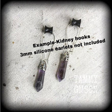 Load image into Gallery viewer, 2 gauge 6mm Amethyst ear weights Light weight ear hangers Gemstone tapers 7mm tunnel dangles 8mm plug dangles Gauged dangles Gauged earrings