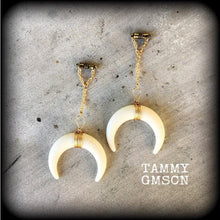 Load image into Gallery viewer, Artemis ear hangers, Double Horn, Tunnel dangles, Plug dangles, Tunnel earrings, Gauged earrings, Hanging gauges, Plug earrings  0g 2g 4g 6g