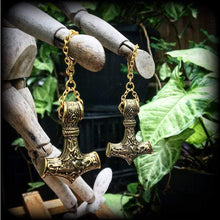 Load image into Gallery viewer, Thors Hammer earrings, Tunnel earrings, Plug earrings, Earrings for stretched ears, Rune jewelry, Viking weights, Norse earrings, 00g 0g 2g